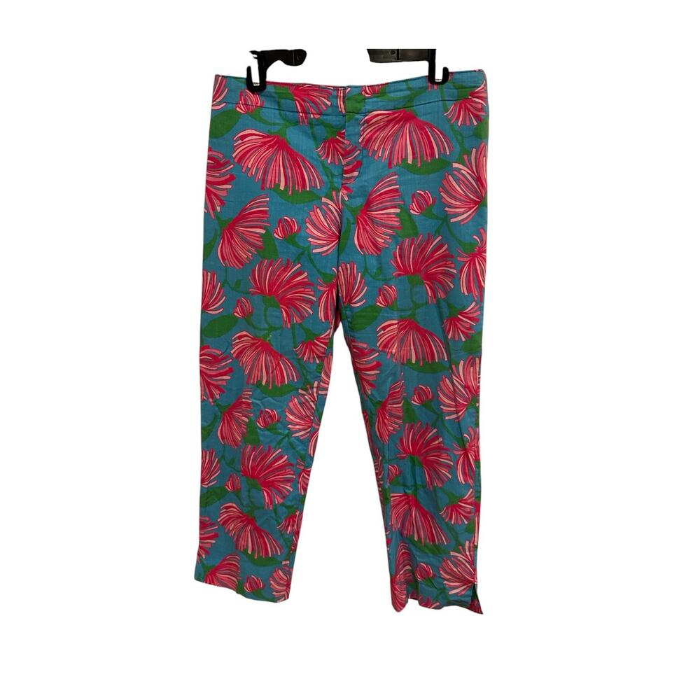 Lilly Pulitzer Originals Resort Fit Floral Pants Size 12 Pink Blue Capri Crop
